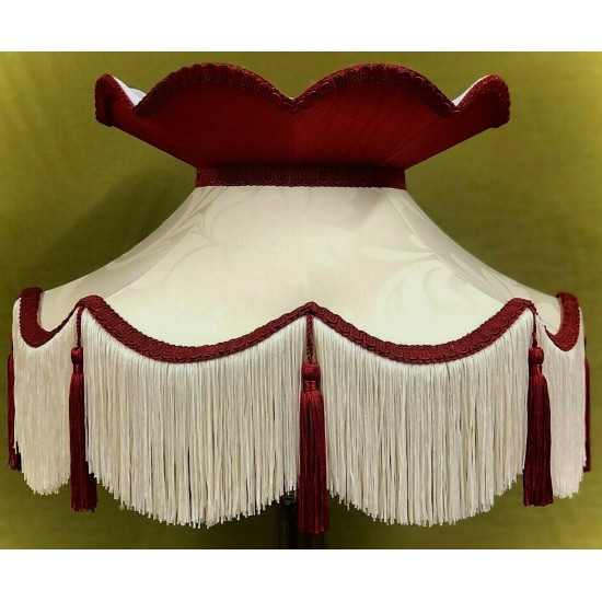 Cream Brocade and Burgundy Red Fabric Victorian Crown Top Lampshades
