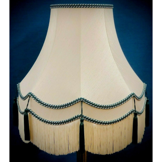 Cream and Holly Green Double Scallop Fabric Lampshades