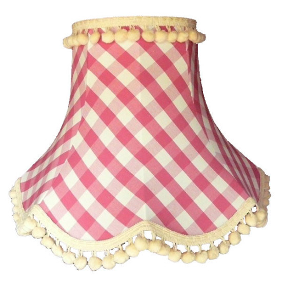 Pink Gingham Check Pom Pom Fabric Lampshades