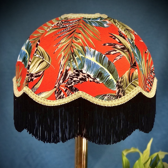Deep Orange Botanical Leaf Dome Fabric Lampshade