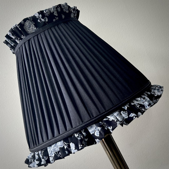 Black Floral Ruffled Fabric Tapered Empire Lampshade