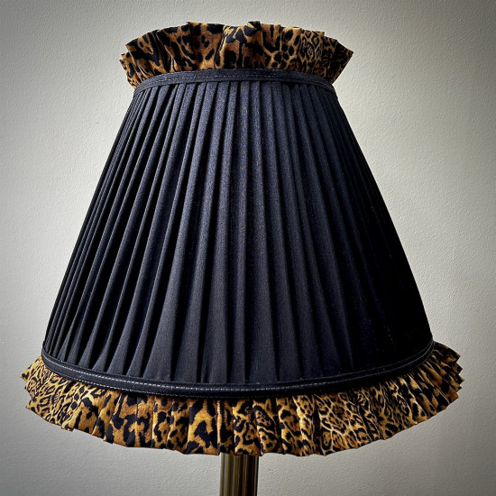 Black Leopard Ruffled Fabric Tapered Empire Lampshade