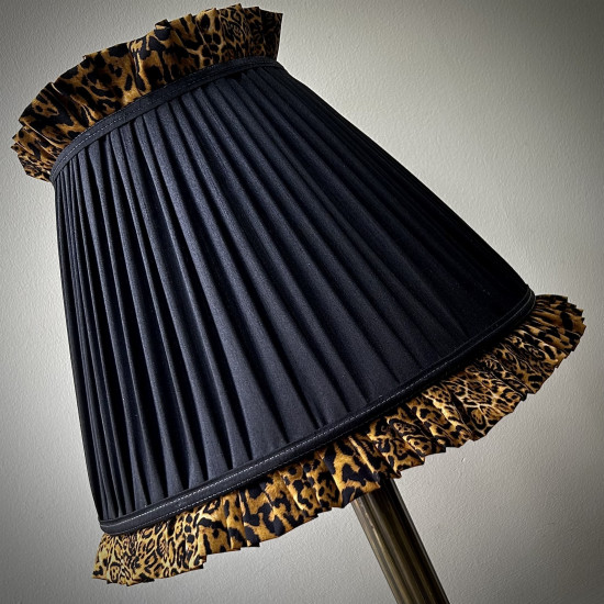 Black Leopard Ruffled Fabric Tapered Empire Lampshade