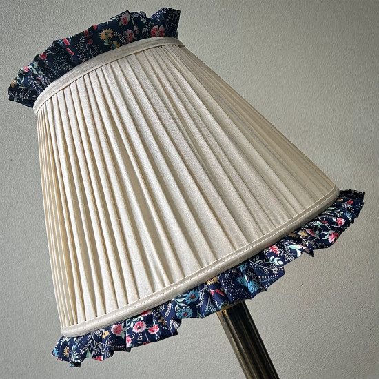 Cream Navy Floral Ruffled Fabric Tapered Empire Lampshade