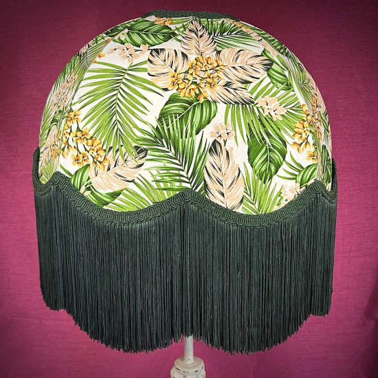 Cream and Green Tropical Palm Leaf Dome Lampshade