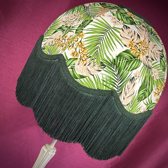 Cream and Green Tropical Palm Leaf Dome Lampshade