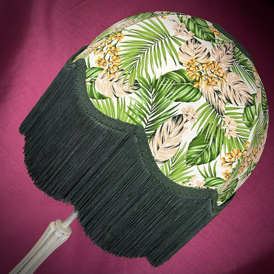 Cream and Green Tropical Palm Leaf Dome Lampshade