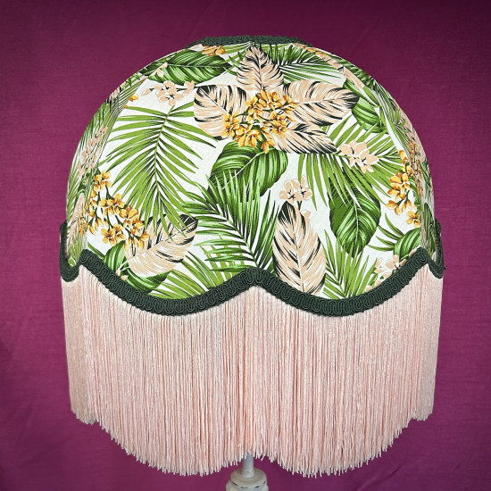 Cream and Pink Tropical Palm Leaf Dome Lampshade