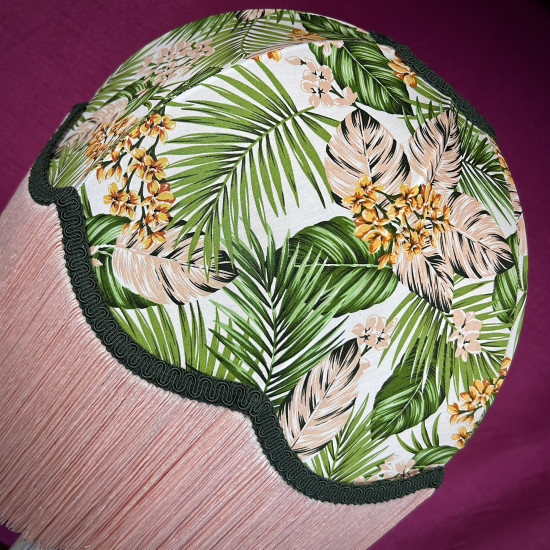 Cream and Pink Tropical Palm Leaf Dome Lampshade