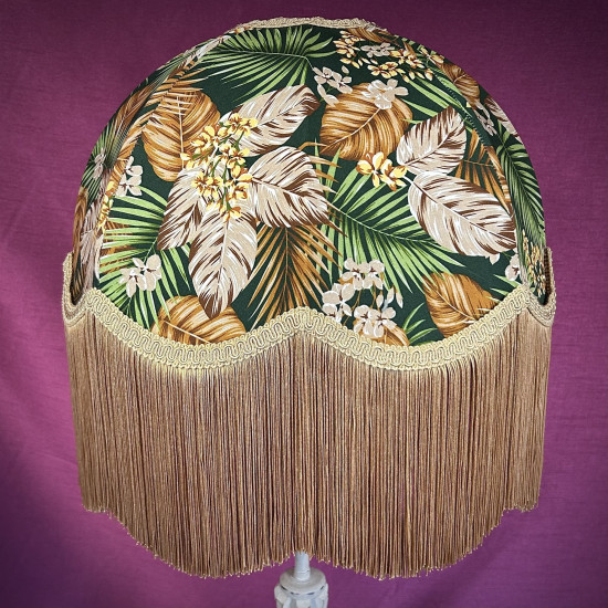 Green and Gold Tropical Palm Leaf Fabric Dome Lampshade