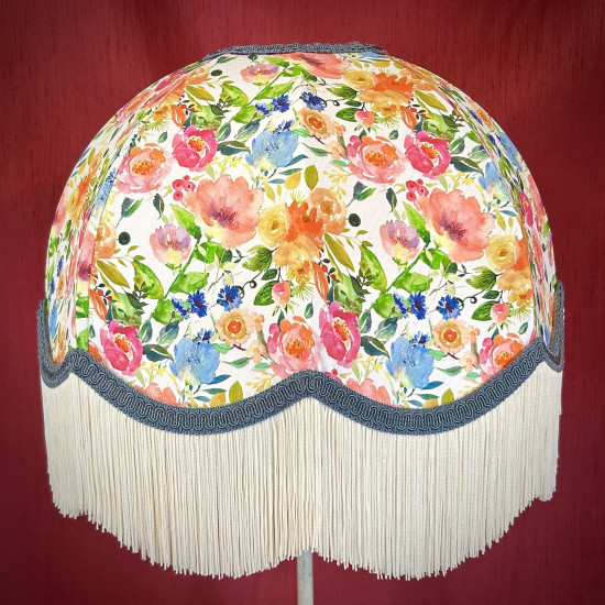 Vibrant Floral Slate and Cream Dome Lampshade