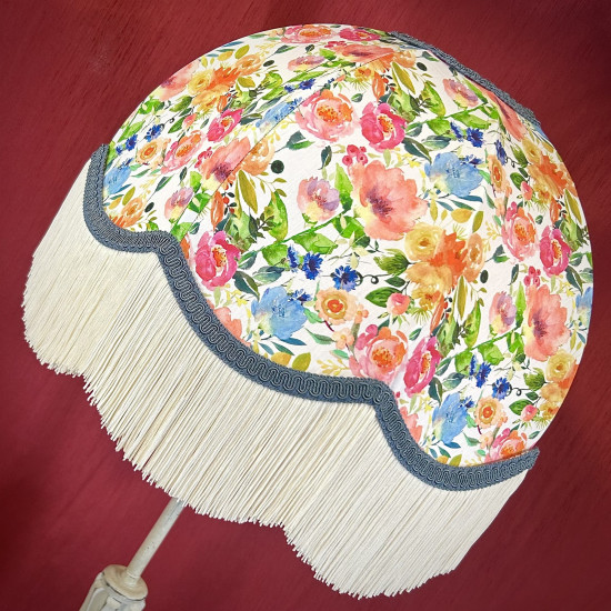 Vibrant Floral Slate and Cream Dome Lampshade