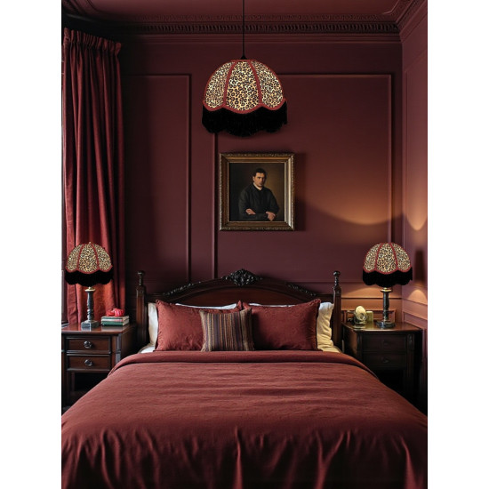 Beige Leopard Animal Print and Burgundy Dome Fabric Lampshades
