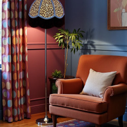 Beige Leopard Animal Print and Slate Blue Dome Fabric Lampshades