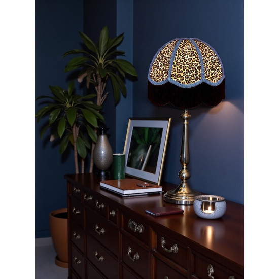 Beige Leopard Animal Print and Slate Blue Dome Fabric Lampshades