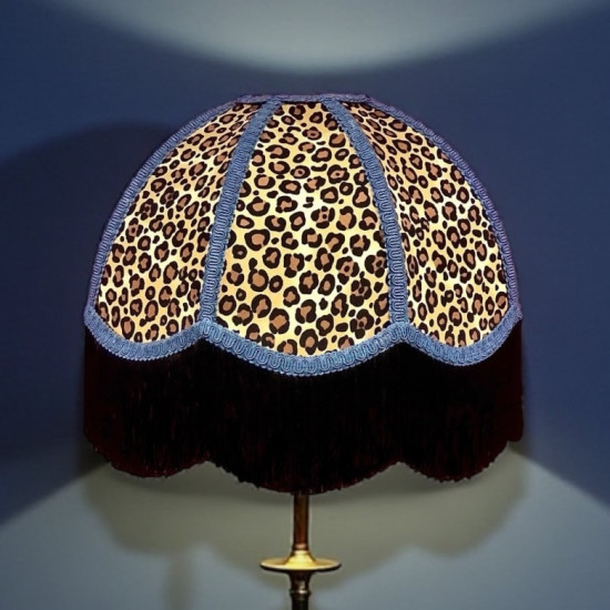 Beige Leopard Animal Print and Slate Blue Dome Fabric Lampshades