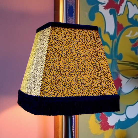 Gold Animal Print and Black Fringe Trapezium Fabric Lampshades