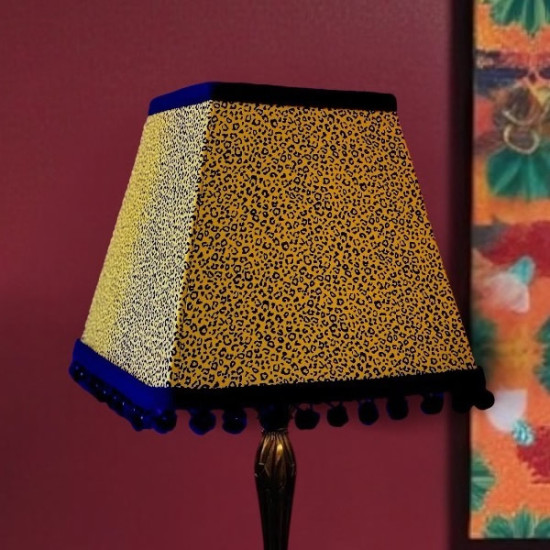 Gold Animal Print and Black Pom Pom Trapezium Fabric Lampshades