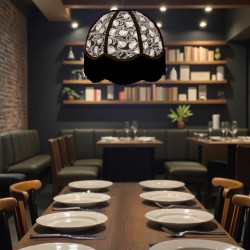 Grey Feather and Black Dome Fabric Lampshades