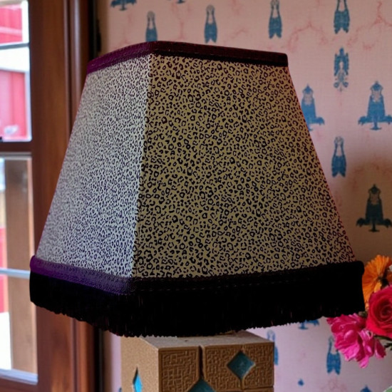 Khaki Green Animal Print and Black Fringe Trapezium Fabric Lampshades