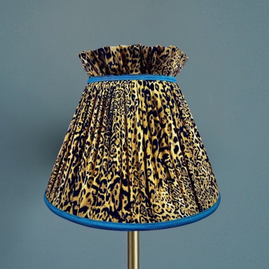 Leopard Animal Print Blue Ruffled Top Fabric Lampshade