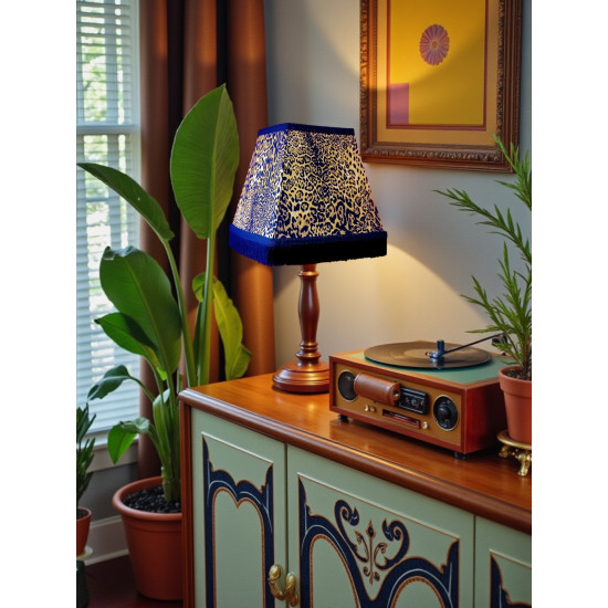 Leopard Animal Print and Black Fringe Trapezium Fabric Lampshades