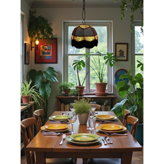 Black and Leopard Print Panelled Dome Fabric Lampshade