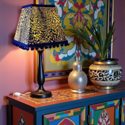 Leopard Animal Print and Black Pom Pom Trapezium Fabric Lampshades