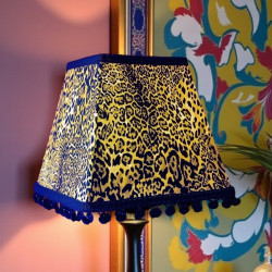 Leopard Animal Print and Black Pom Pom Trapezium Fabric Lampshades