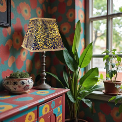 Leopard Animal Print and Gold Trapezium Fabric Lampshades