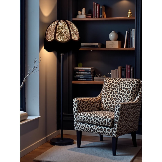 Lynx Animal Print and Black Dome Fabric Lampshades