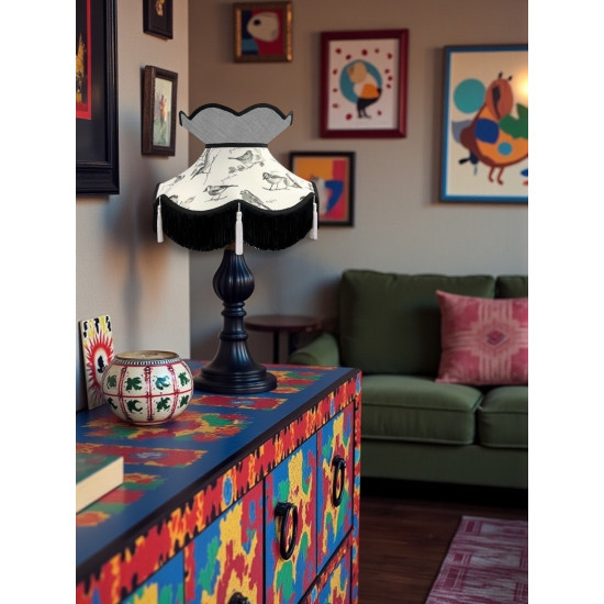 Garden Birds Flint Grey Victorian Fabric Lampshades