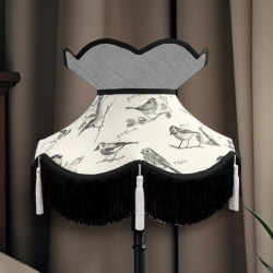 Garden Birds Flint Grey Victorian Fabric Lampshades