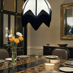 Ivory and Black Art Deco Fabric Lampshade