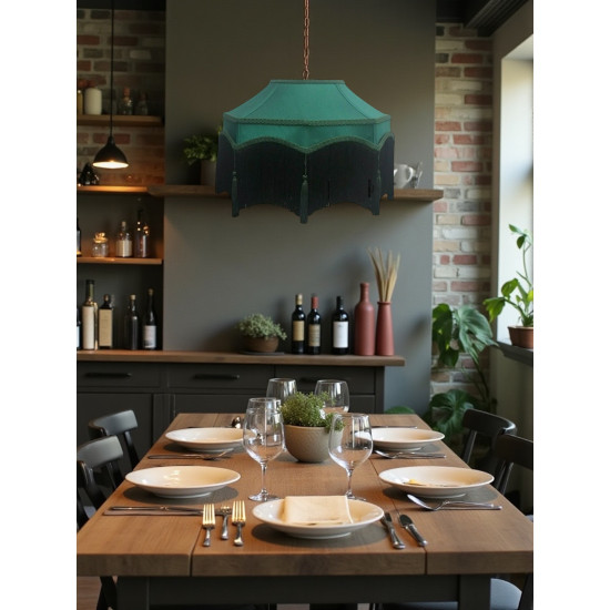 Holly Green and Black Balmoral Downton Abbey Fabric Ceiling Lampshade