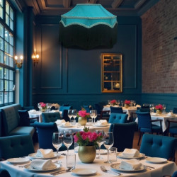 Teal Blue and Black Balmoral Downton Abbey Fabric Ceiling Lampshade