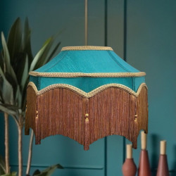 Teal Blue Gold Balmoral Downton Abbey Fabric Ceiling Lampshade