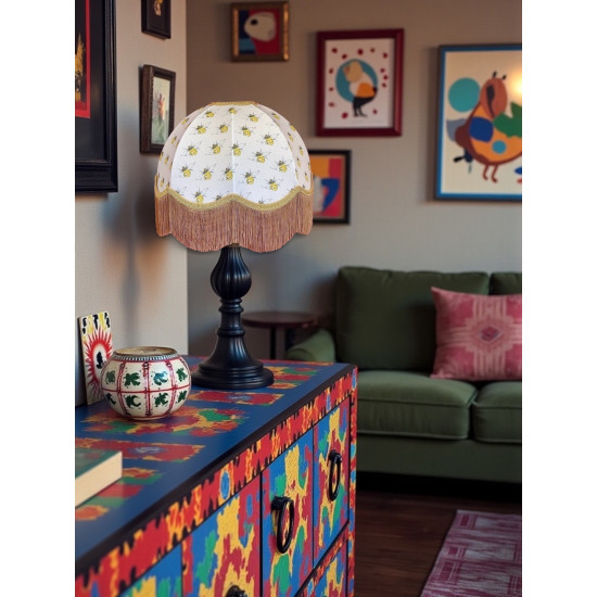 Worker Bee Ivory and Gold Dome Fabric Lampshade