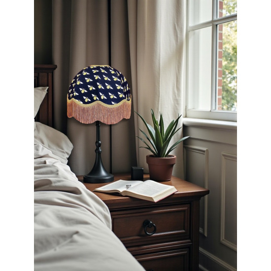Worker Bee Navy Blue and Gold Dome Fabric Lampshade