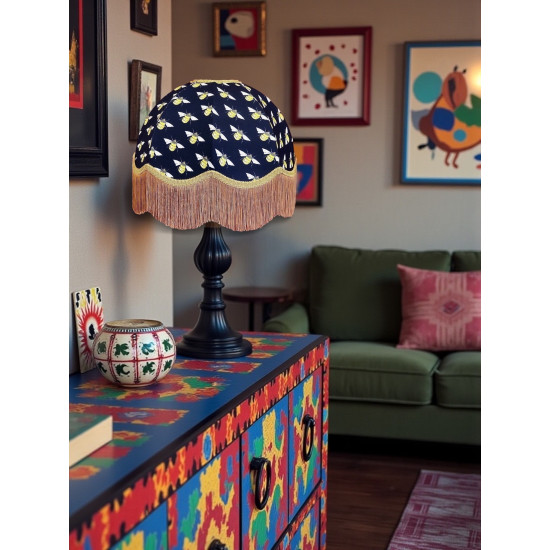 Worker Bee Navy Blue and Gold Dome Fabric Lampshade