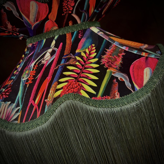 Vibrant Velvet Black and Green Botanical Victorian Crown Lampshade