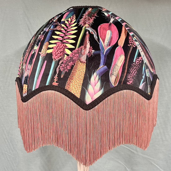 Vibrant Velvet Black and Pink Botanical Parachute Dome Lampshade