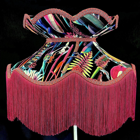 Vibrant Velvet Black and Red Wine Botanical Victorian Crown Lampshade