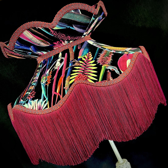 Vibrant Velvet Black and Red Wine Botanical Victorian Crown Lampshade