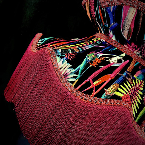 Vibrant Velvet Black and Red Wine Botanical Victorian Crown Lampshade