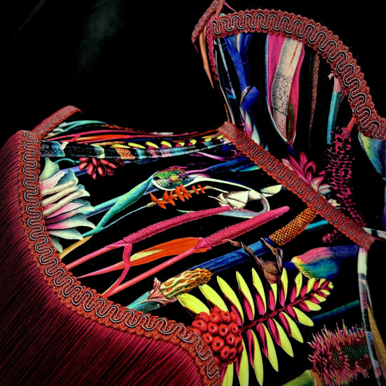 Vibrant Velvet Black and Red Wine Botanical Victorian Crown Lampshade