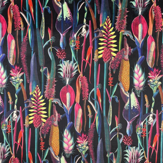 Vibrant Velvet Black and Red Wine Botanical Victorian Crown Lampshade