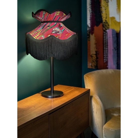 Vibrant Velvet Cerise Pink and Black Botanical Victorian Crown Lampshade