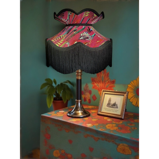 Vibrant Velvet Cerise Pink and Black Botanical Victorian Crown Lampshade