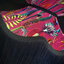Vibrant Velvet Cerise Pink and Black Botanical Victorian Crown Lampshade